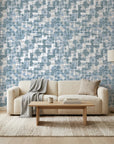 Textured layered teal woven linen abstract peel and stick wallpaper - Teal Loom