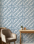 Textured layered teal woven linen abstract peel and stick wallpaper - Teal Loom adding character to a bedroom