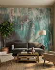 Textured teal grey abstract brushstroke peel and stick wallpaper - Teal Rain