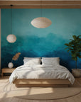 Deep teal peel and stick wallpaper with watercolor gradient