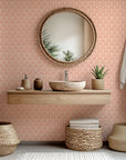 Pink and peach traditional floral damask self-adhesive wallpaper, named Tender Bloom