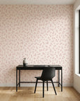 Tender Light soft blush floral sprig wallpaper as a feature wall in a bright home office