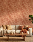 Terra Drift earthy abstract wallpaper in a warm and inviting living room