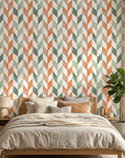 Terra & Sage modern geometric peel and stick wallpaper in a warm and inviting living room