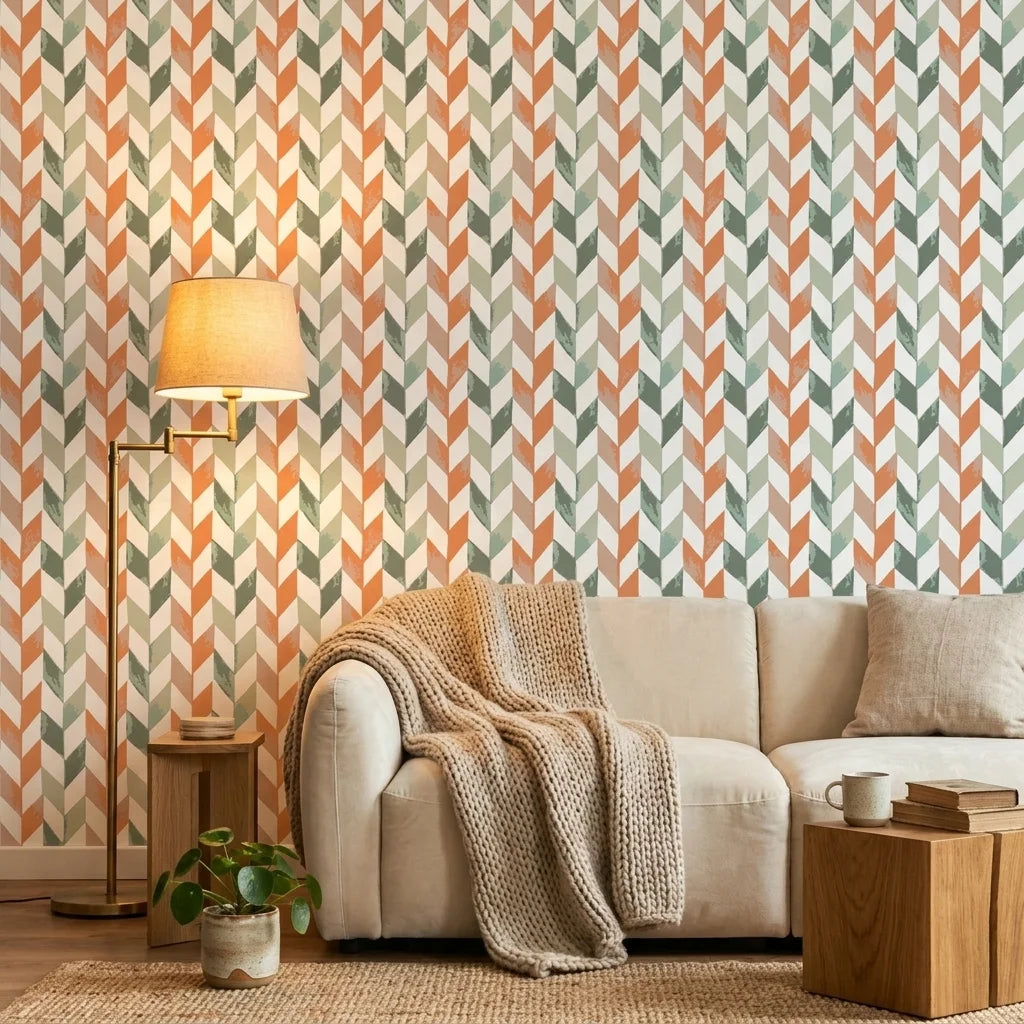Terra & Sage modern geometric peel and stick wallpaper adding character to a cozy bedroom