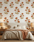 Smooth terracotta carnation floral sprig peel and stick wallpaper - Terracotta Carnation in a warm living room