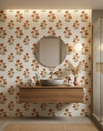 Smooth terracotta carnation floral sprig peel and stick wallpaper - Terracotta Carnation as a feature wall in an office