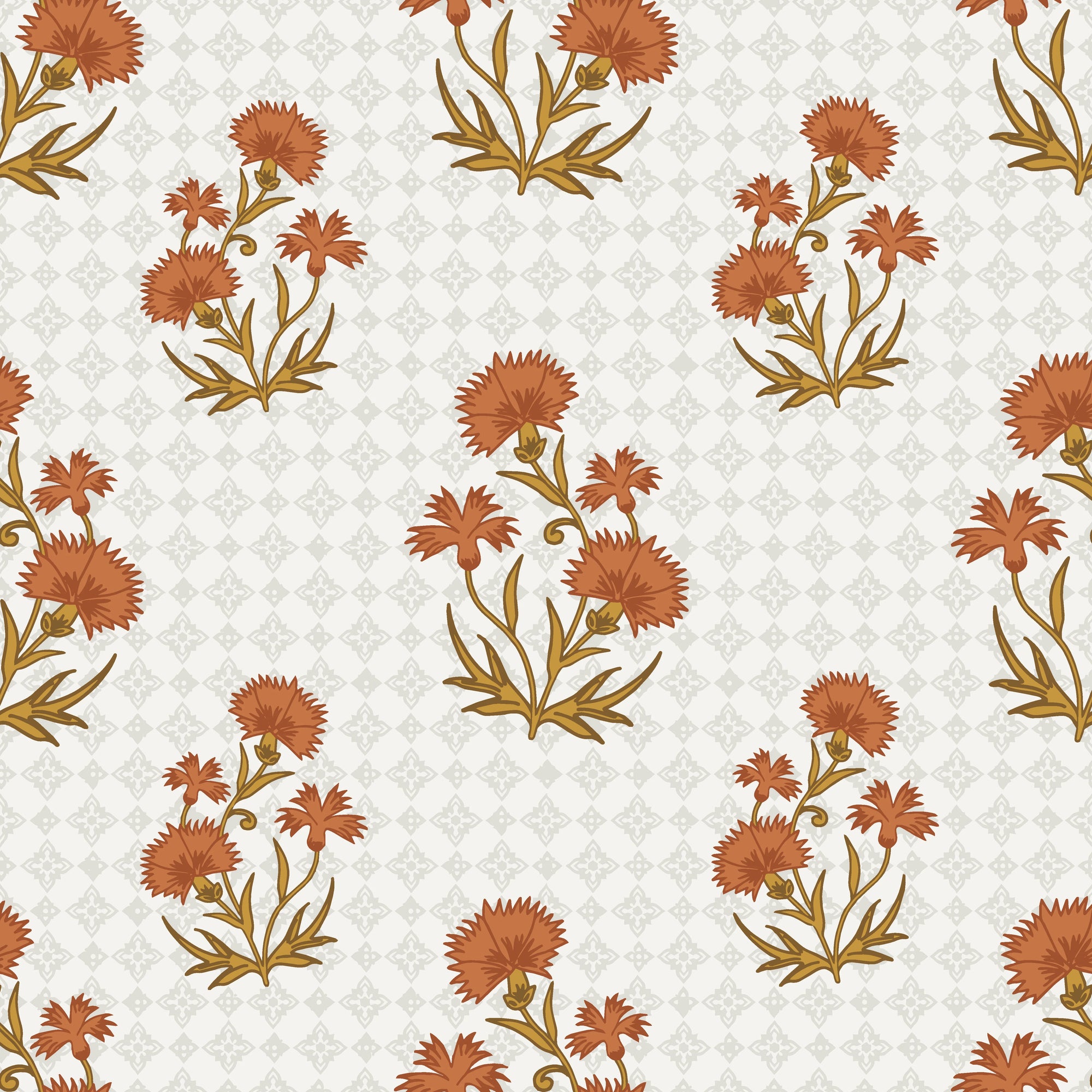 Smooth terracotta carnation floral sprig peel and stick wallpaper - Terracotta Carnation creating ambiance in a bathroom