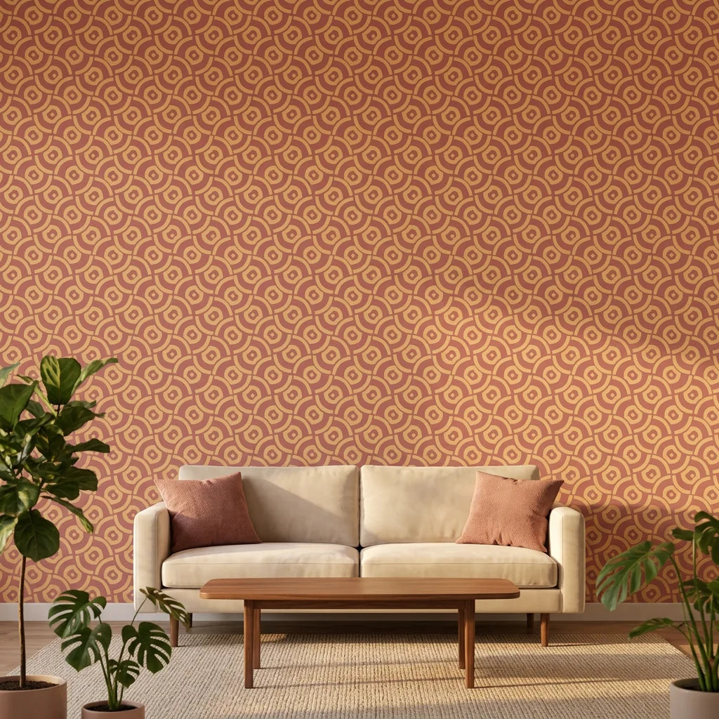 Matte terracotta geometric maze labyrinth peel and stick wallpaper - Terracotta Labyrinth