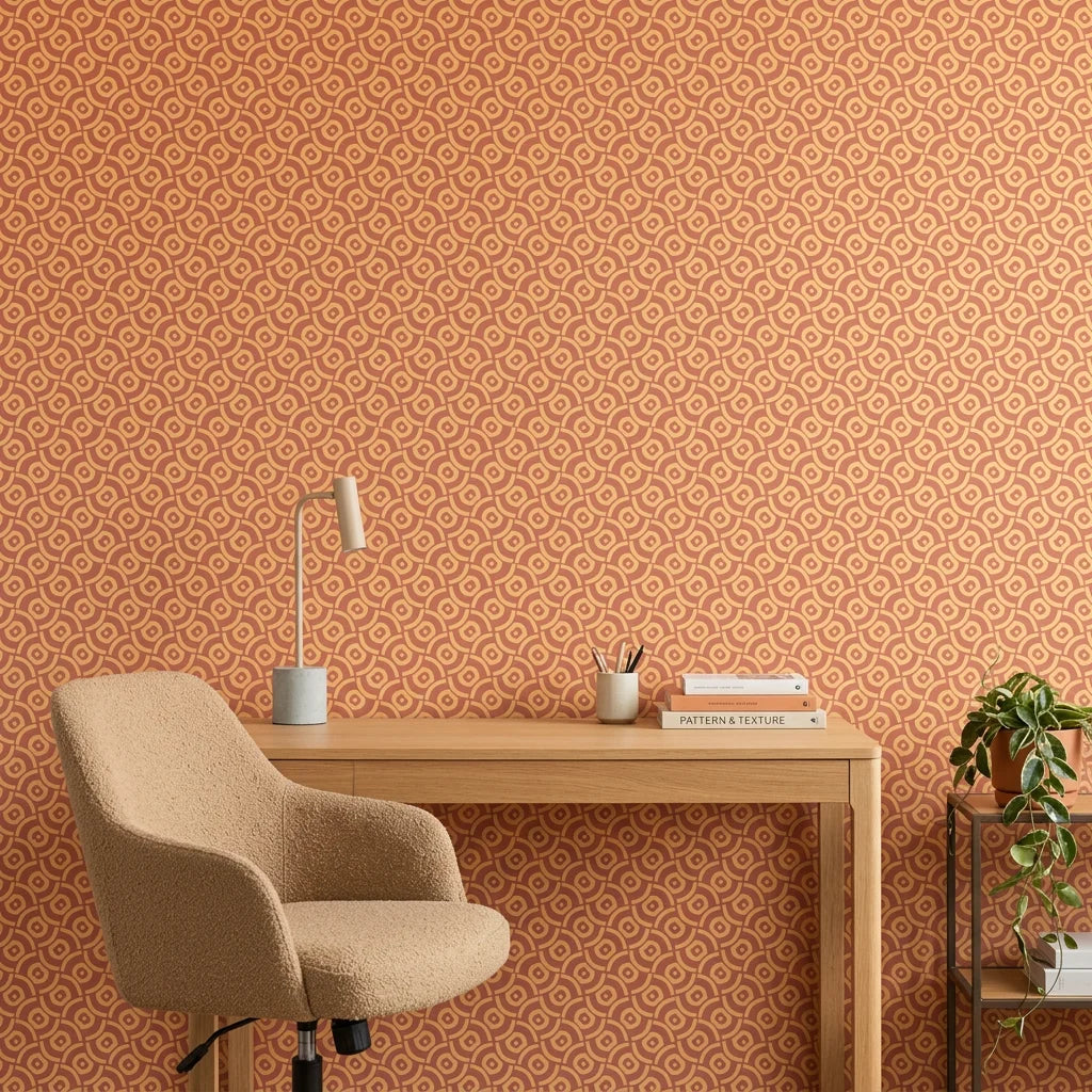 Matte terracotta geometric maze labyrinth peel and stick wallpaper - Terracotta Labyrinth adding character to a bedroom