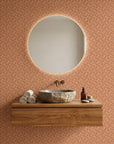 Matte terracotta geometric maze labyrinth peel and stick wallpaper - Terracotta Labyrinth as a feature wall in an office
