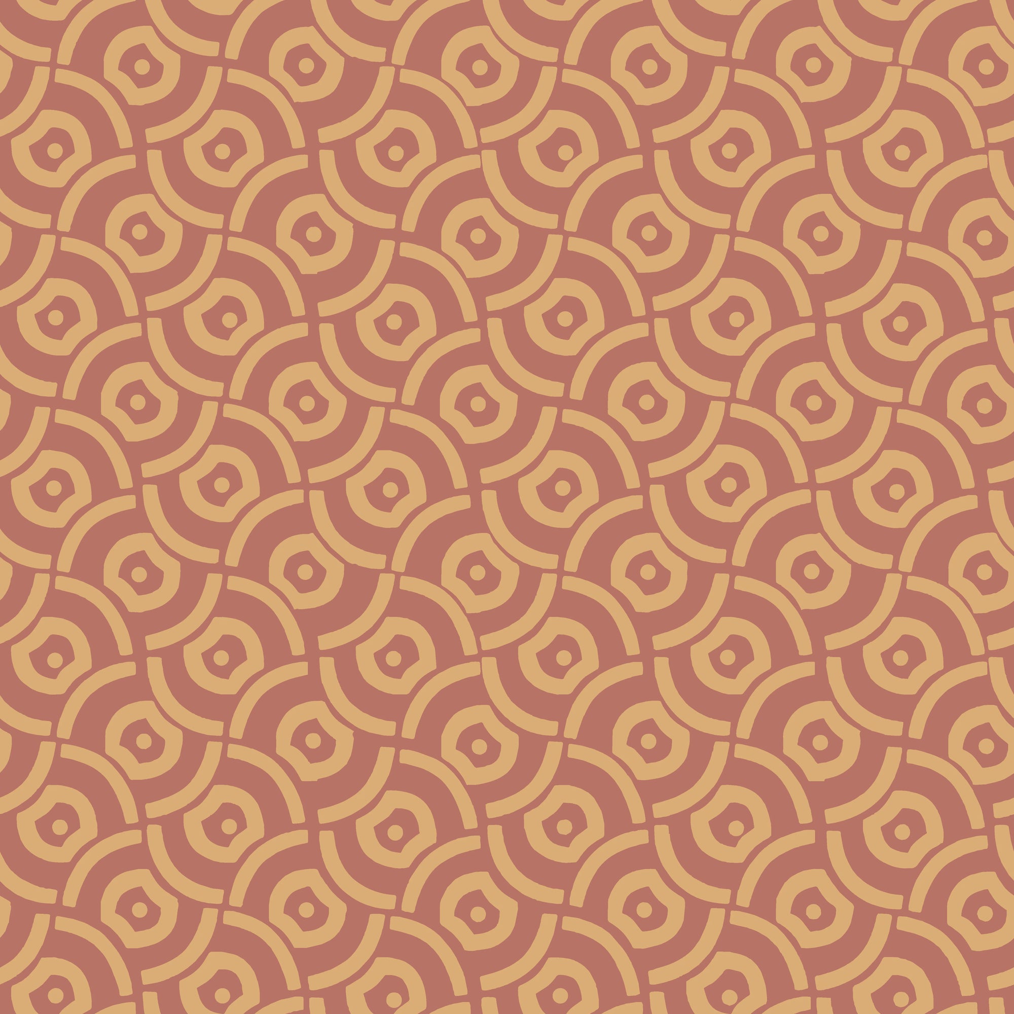 Matte terracotta geometric maze labyrinth peel and stick wallpaper - Terracotta Labyrinth creating ambiance in a bathroom