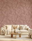 Matte dusty rose outline leaf sprig peel and stick wallpaper - Terracotta Leaf