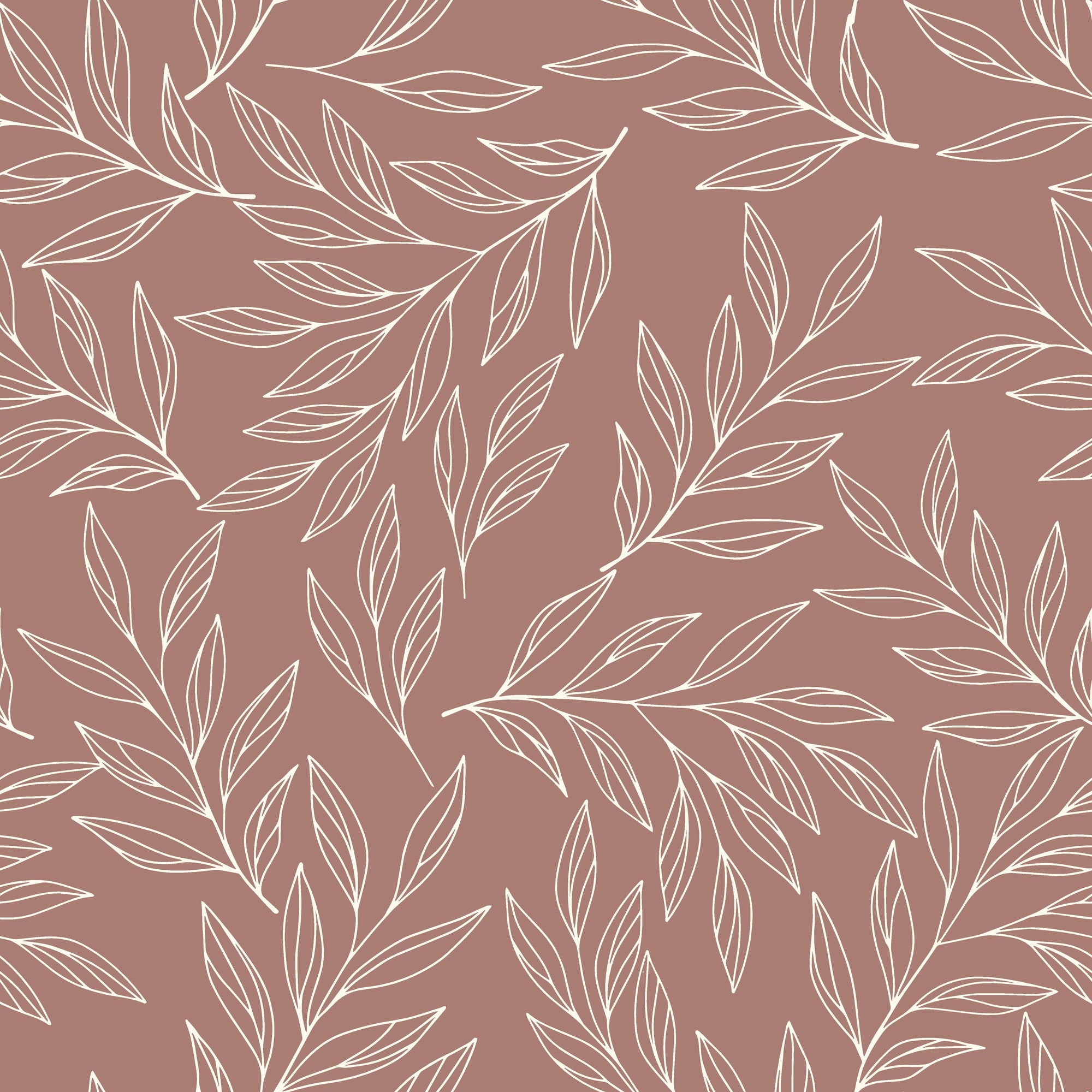 Matte dusty rose outline leaf sprig peel and stick wallpaper - Terracotta Leaf creating ambiance in a bathroom