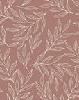 Matte dusty rose outline leaf sprig peel and stick wallpaper - Terracotta Leaf creating ambiance in a bathroom