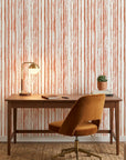 Matte terracotta painterly brushstroke stripe peel and stick wallpaper - Terracotta Rainfall adding character to a bedroom