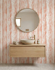 Matte terracotta painterly brushstroke stripe peel and stick wallpaper - Terracotta Rainfall as a feature wall in an office