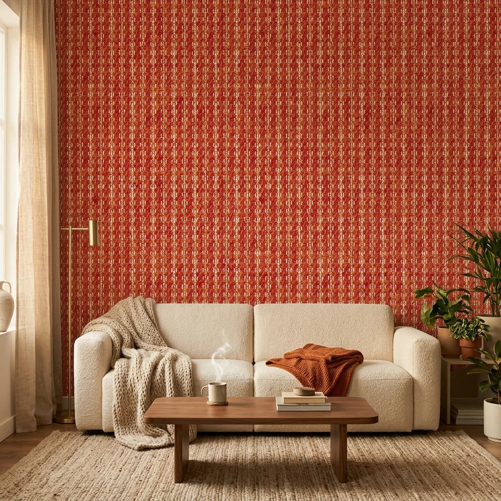 Textured terracotta woven houndstooth brick peel and stick wallpaper - Terracotta Relic