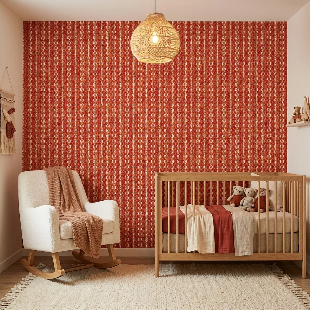 Textured terracotta woven houndstooth brick peel and stick wallpaper - Terracotta Relic as a feature wall in an office