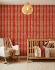 Textured terracotta woven houndstooth brick peel and stick wallpaper - Terracotta Relic as a feature wall in an office