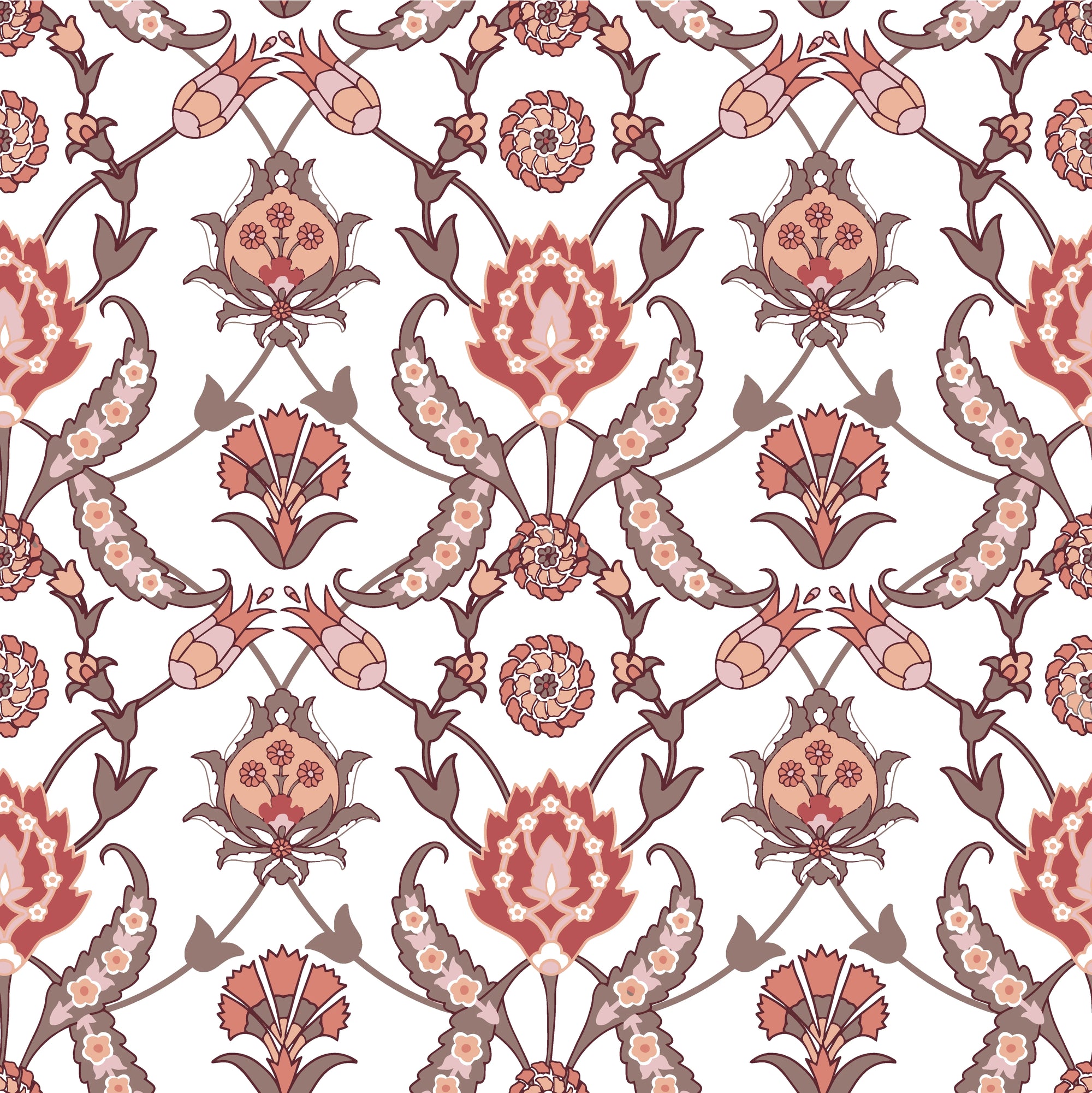 Smooth Ottoman floral vine botanical peel and stick wallpaper - Terracotta Spice creating ambiance in a bathroom