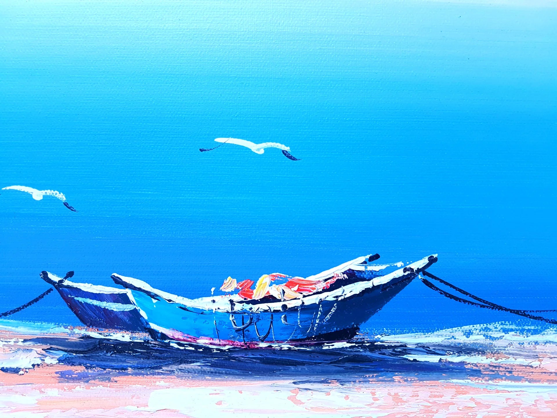 Tethered & Blue serene coastal boat wallpaper creating ambiance in a serene bathroom