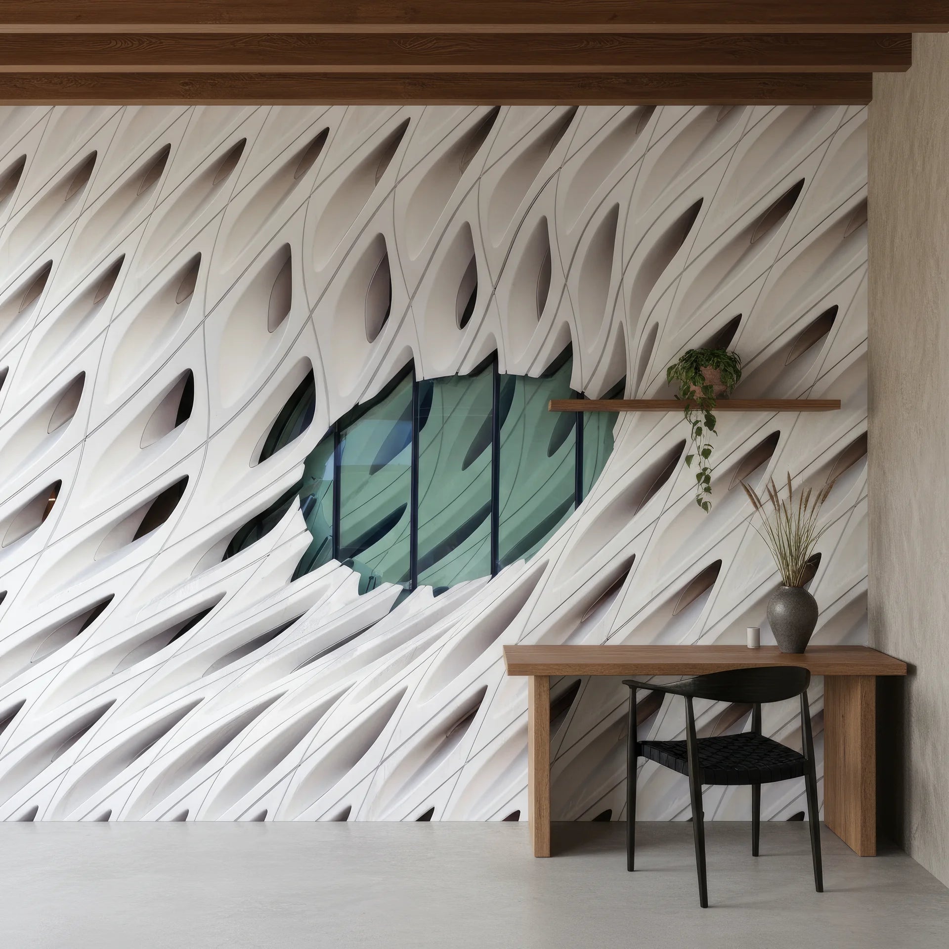 Geometric removable wallpaper with precise linear composition