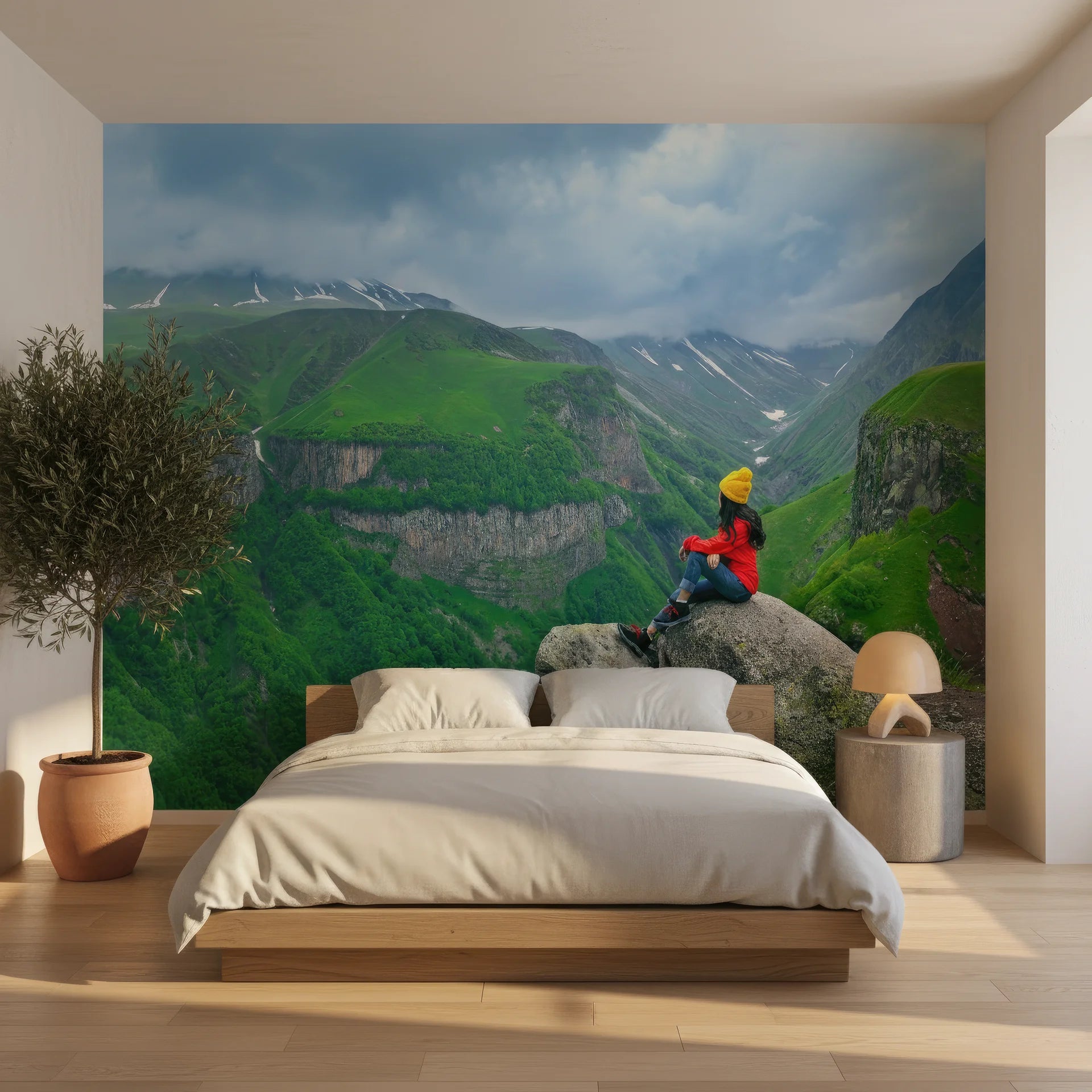 Dramatic edge or cliff vista with anticipation removable wallpaper