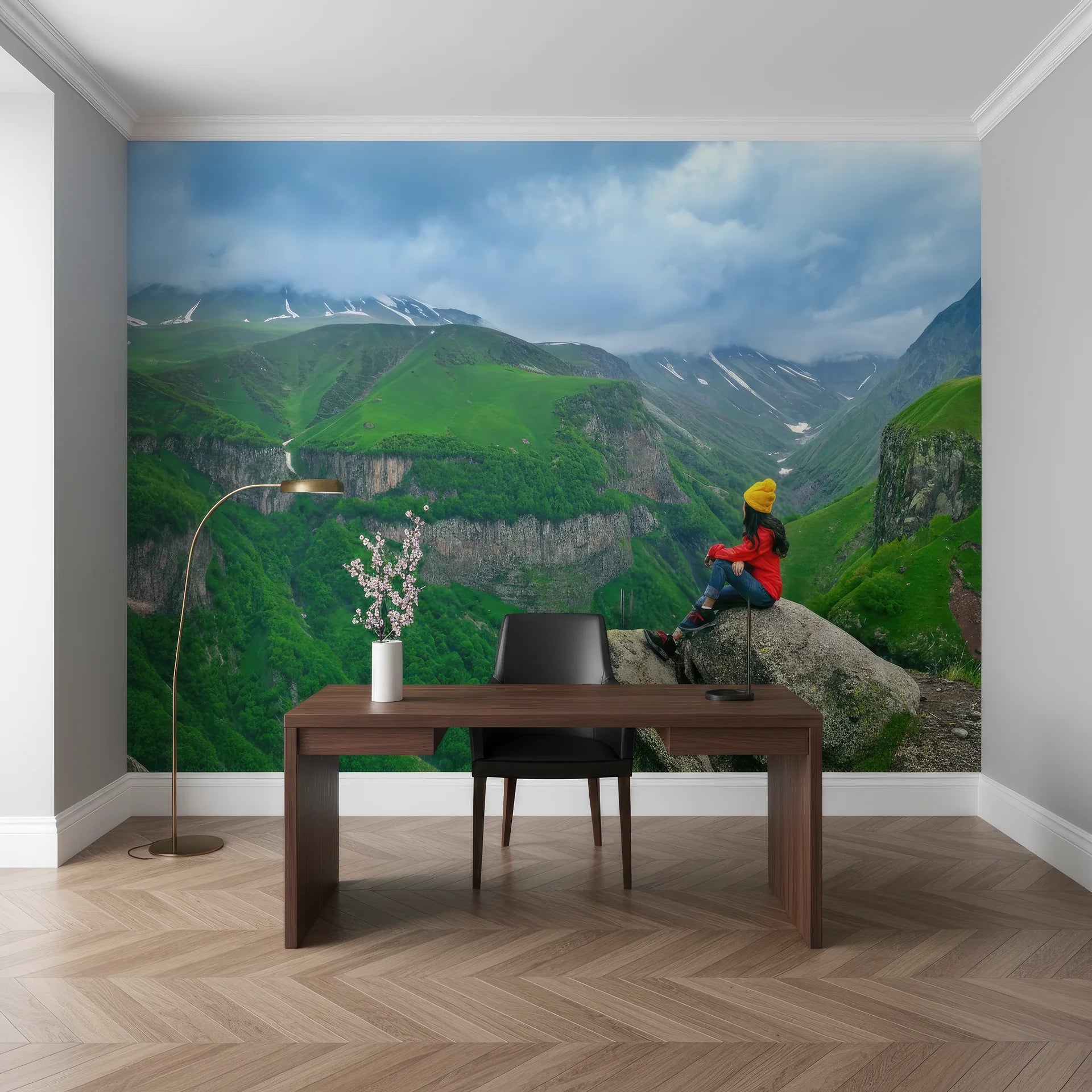 Dramatic cliff edge with expansive view beyond removable wall mural