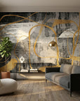 Matte charcoal and gold abstract looping lines peel and stick wallpaper - The Gilded Loop