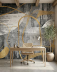 The Gilded Loop gold and charcoal abstract line wallpaper adding character to a cozy bedroom