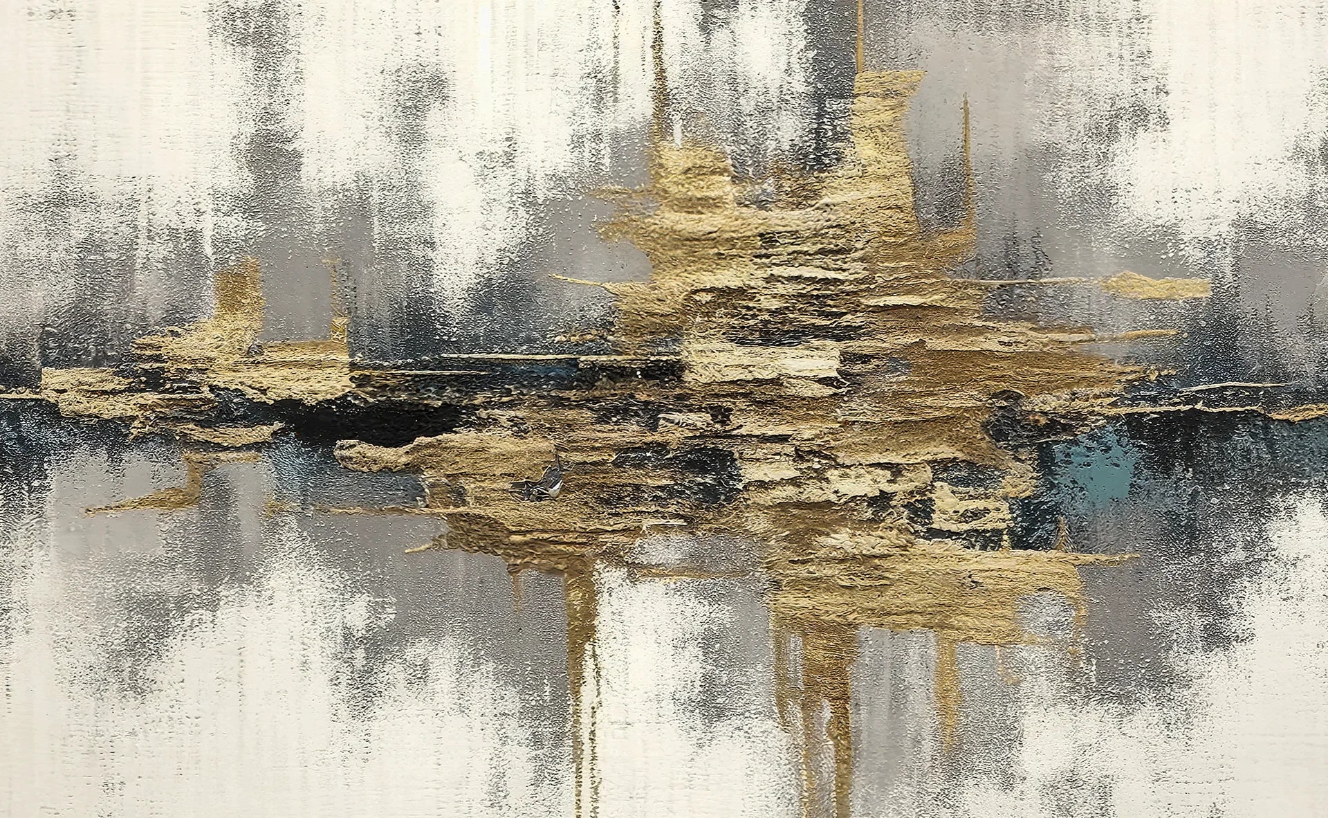 The Gold Seam gold grey and black abstract wallpaper creating ambiance in a serene bathroom