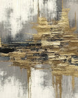 The Gold Seam gold grey and black abstract wallpaper creating ambiance in a serene bathroom
