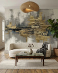 Canvas-like gold grey black abstract horizon peel and stick wallpaper - The Gold Seam