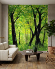 Smooth vibrant green forest canopy watercolor peel and stick wallpaper - The Green Cathedral