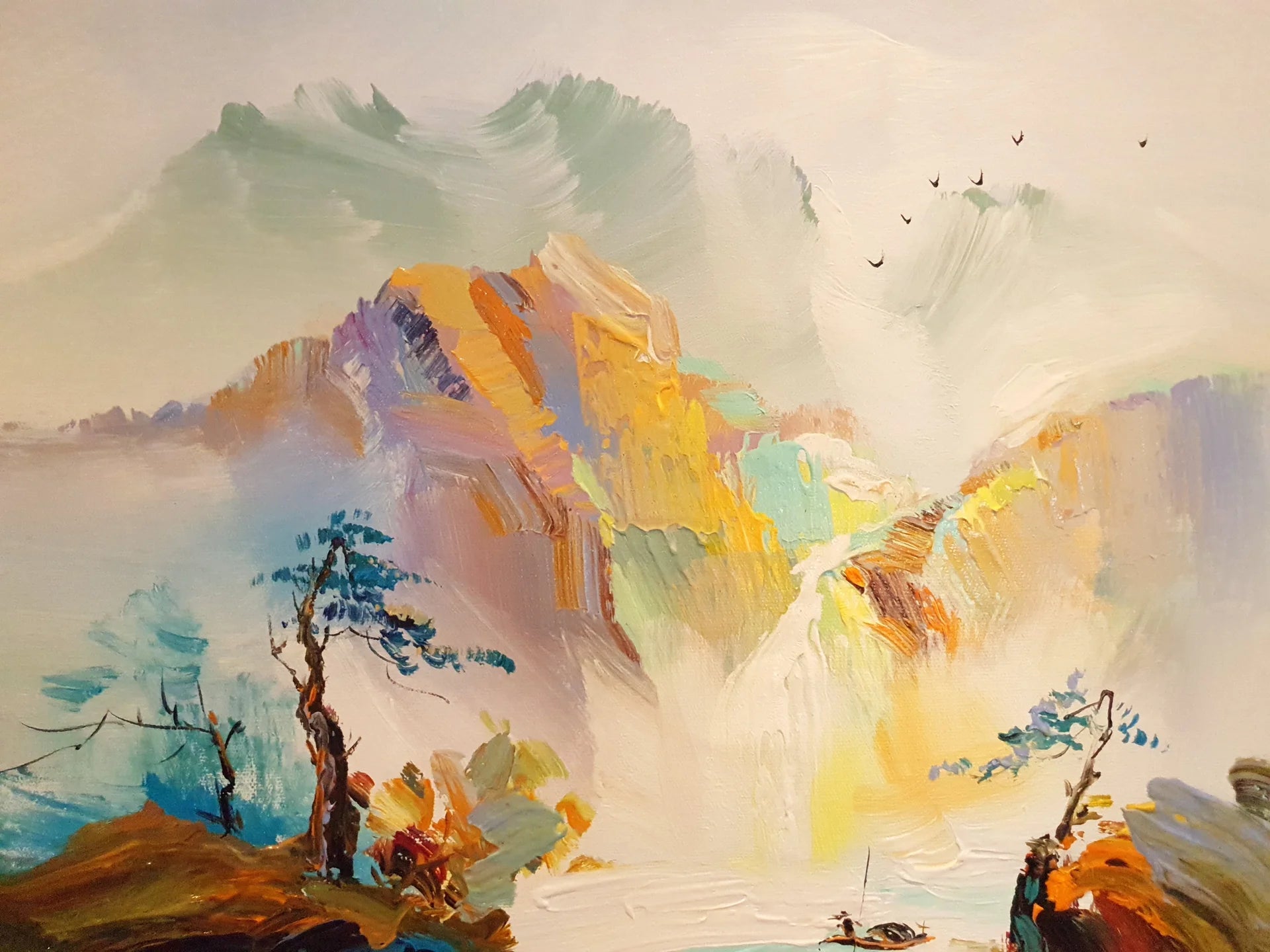 The Morning Gorge serene mountain landscape wallpaper creating ambiance in a serene bathroom