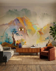 Smooth misty mountain gorge and waterfall landscape peel and stick wallpaper - The Morning Gorge