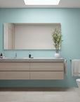 Tidal Hum modern blue wave wallpaper creating ambiance in a serene bathroom