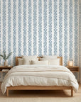 Tide Garden blue botanical peel and stick wallpaper adding character to a cozy bedroom