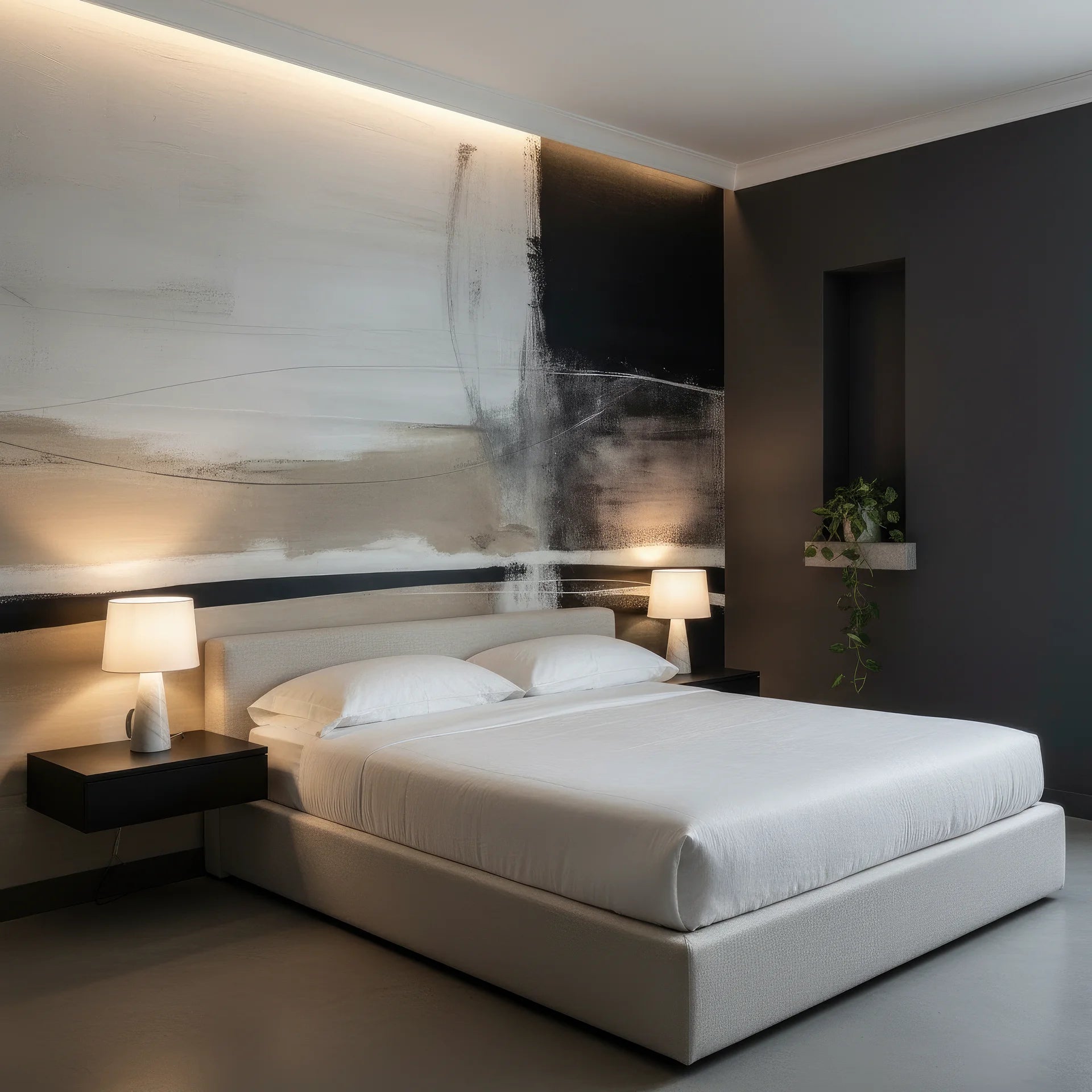 Dramatic removable wallpaper with high-contrast divided composition