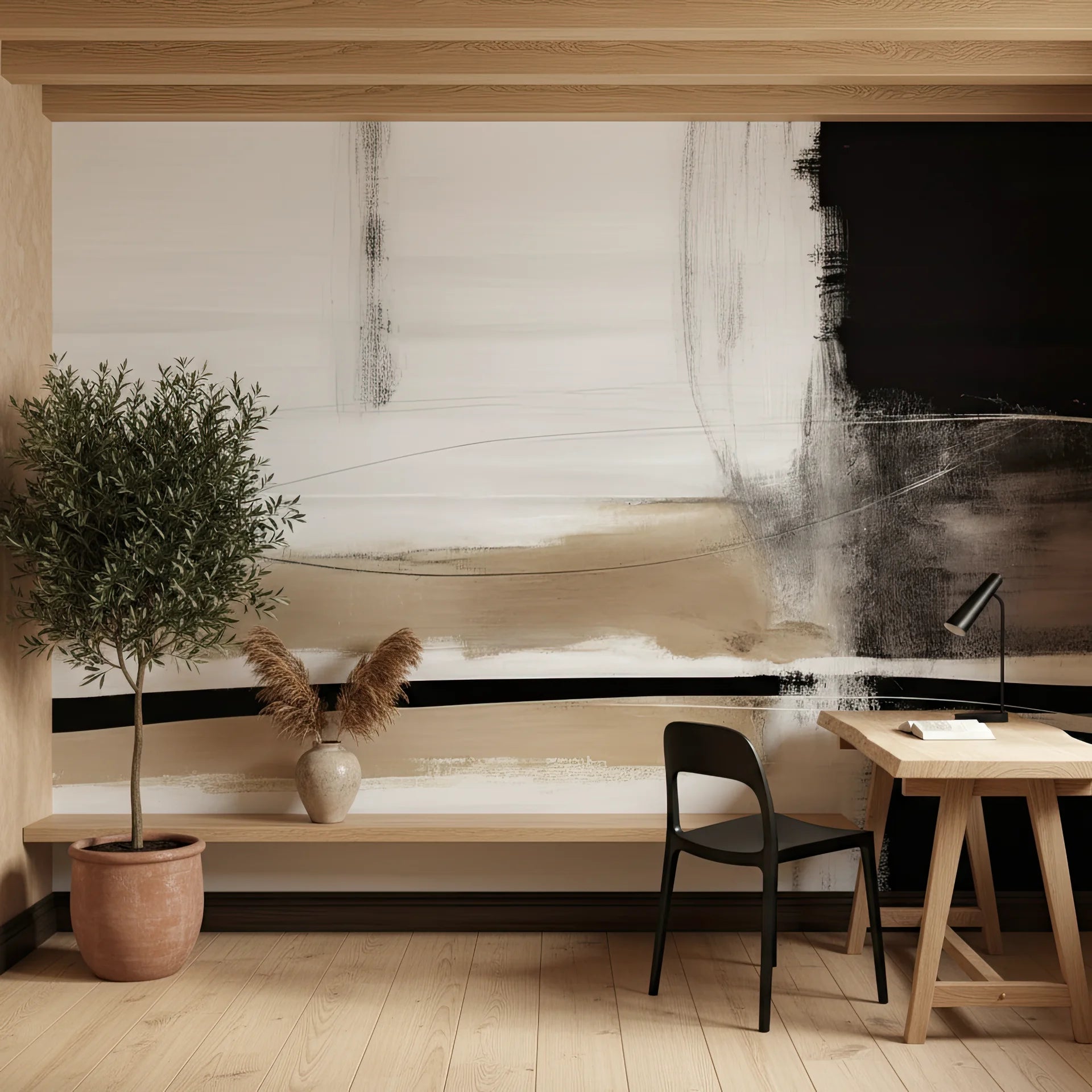 Contemporary wall covering featuring torn horizon visual drama