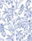 Smooth blue and white tropical toucan peel and stick wallpaper - Toucan Toile