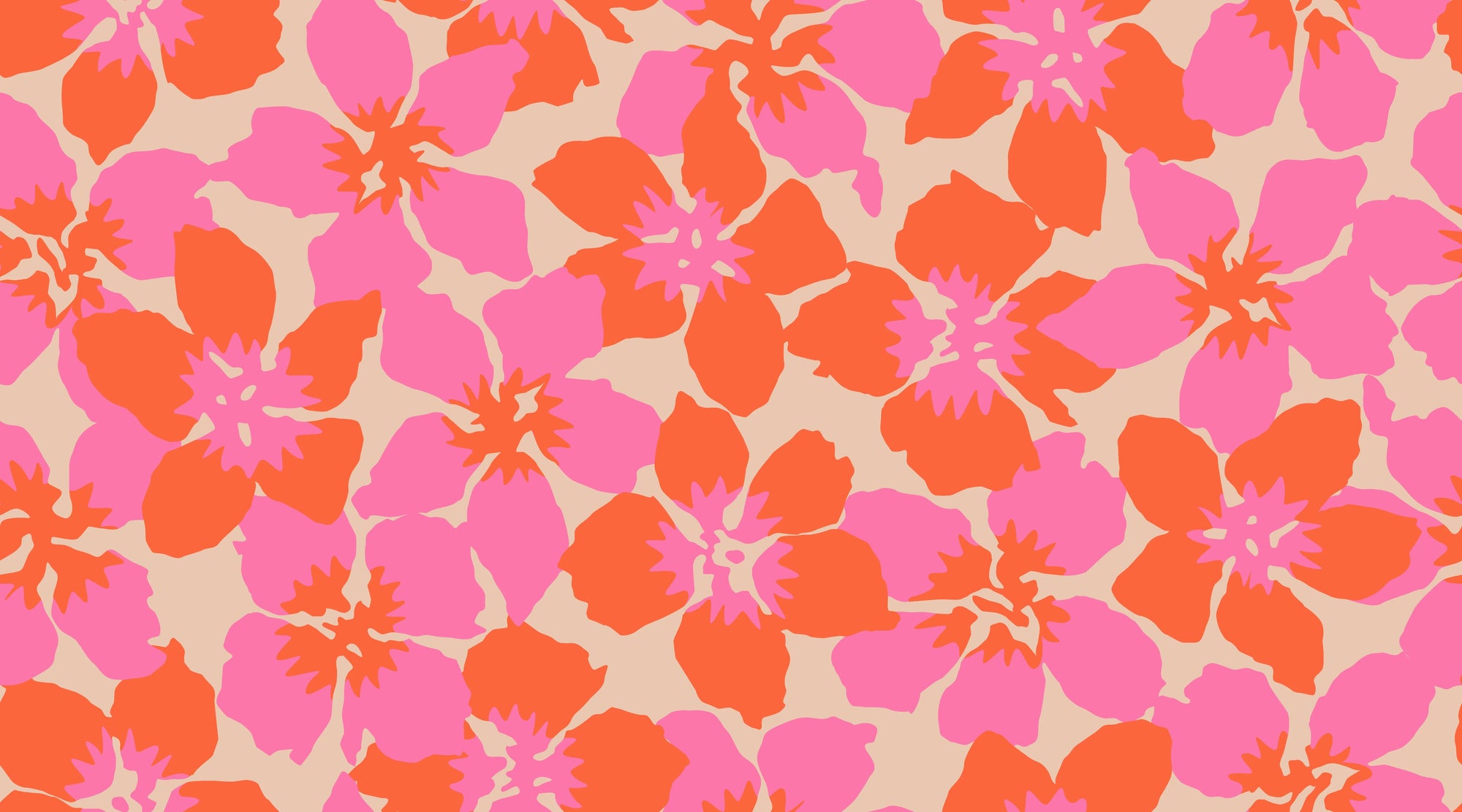 Smooth peel and stick wallpaper with bold tropical florals - Tropic Flame
