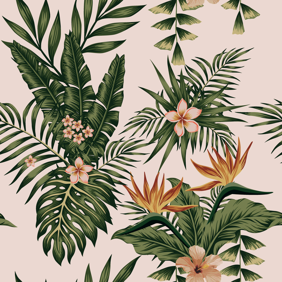 Rich, custom wall décor featuring an abundant exotic botanical flower pattern