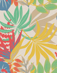 Colorful tropical leaf botanical peel and stick wallpaper - Tropics at High Noon creating ambiance in a bathroom