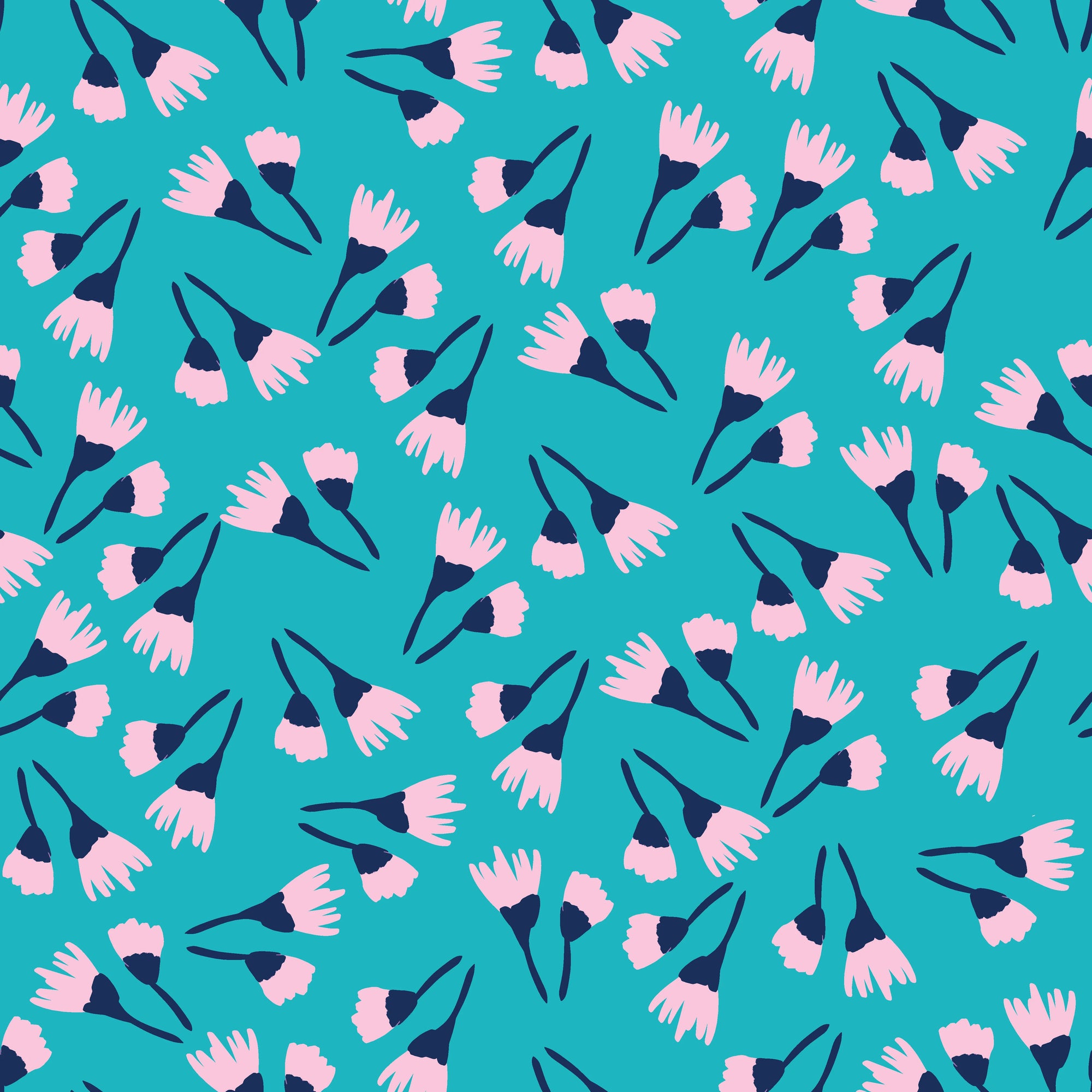 Smooth peel and stick wallpaper with bold turquoise pink tulips - Tulip Tango