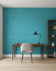 Tulip Tango bold turquoise and pink tulip wallpaper as a feature wall in a bright home office