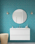 Tulip Tango bold turquoise and pink tulip wallpaper creating ambiance in a serene bathroom