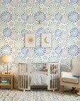 Turning Blue coastal dot peel and stick wallpaper adding character to a cozy bedroom