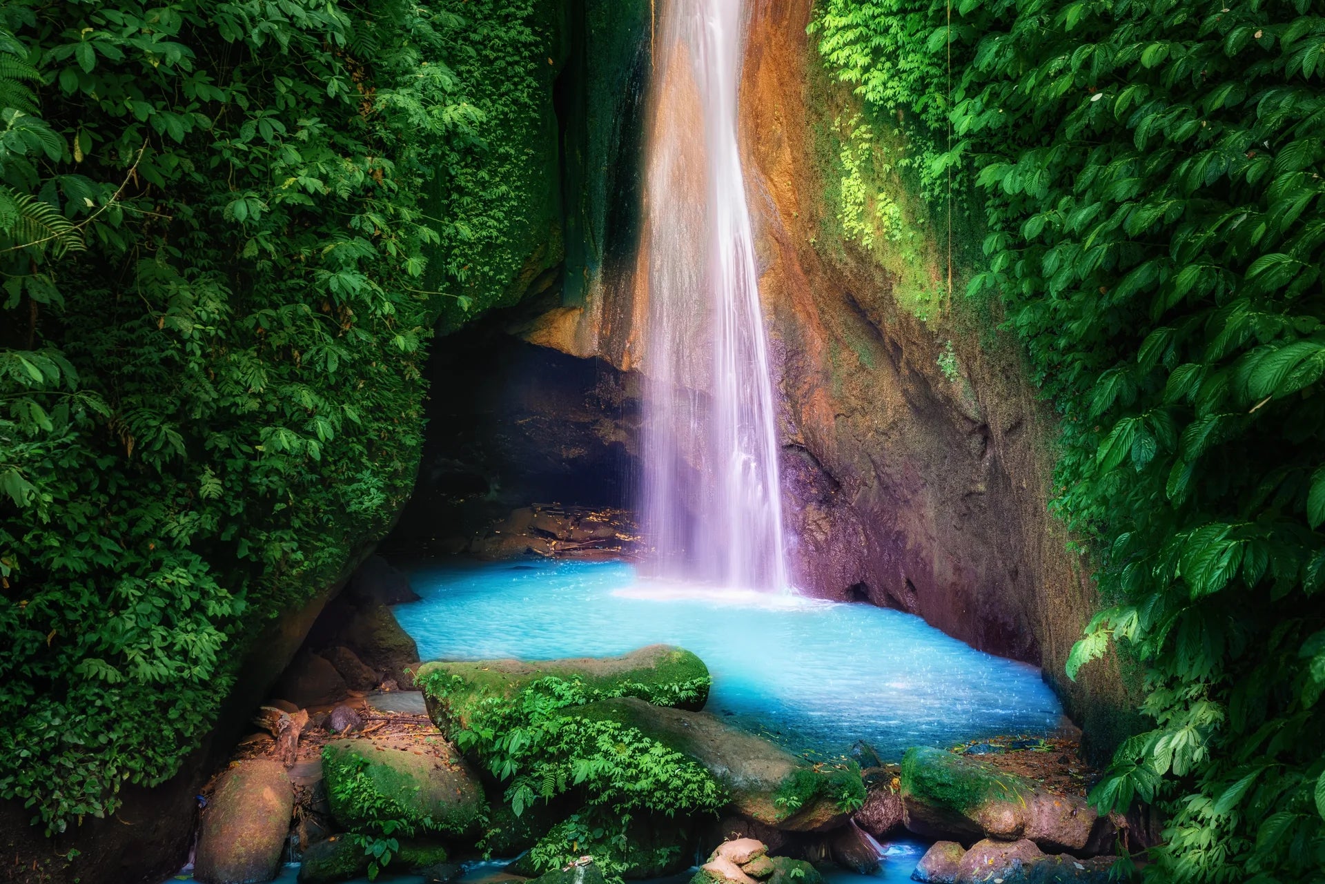 Jewel-toned turquoise waterfall scenery removable wallpaper